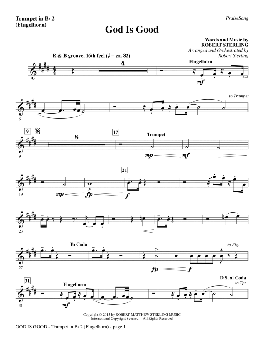 God Is Good - Bb Trumpet 2 (Flugelhorn) Choir scores gallery preview page 1