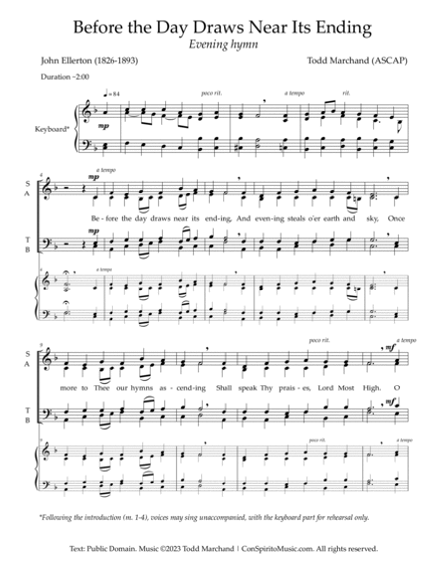 Before The Day Draws Near Its Ending — evening hymn for SATB voices image number null
