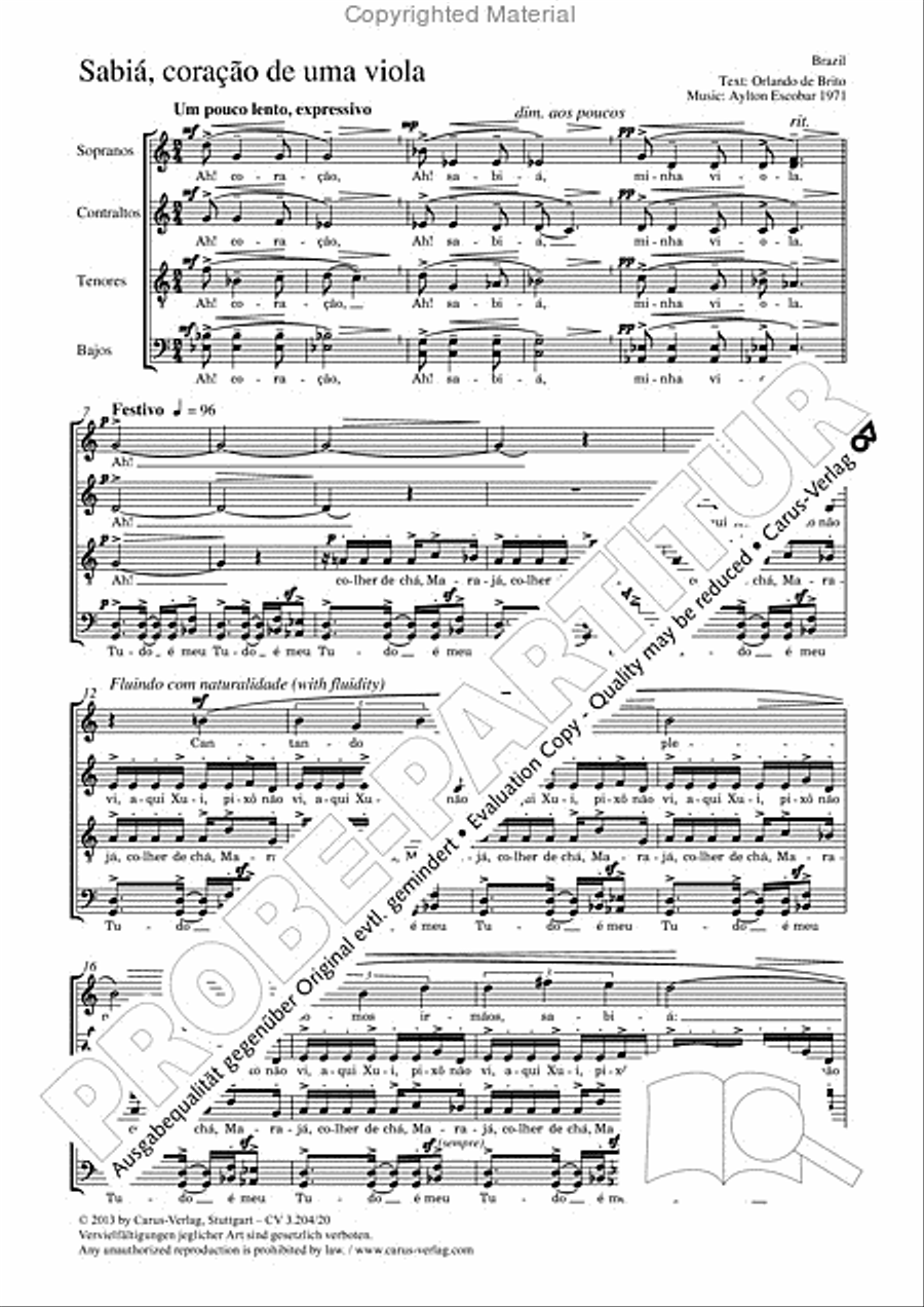 Sabia, coracoa de uma viola 4-Part scores gallery preview page 2