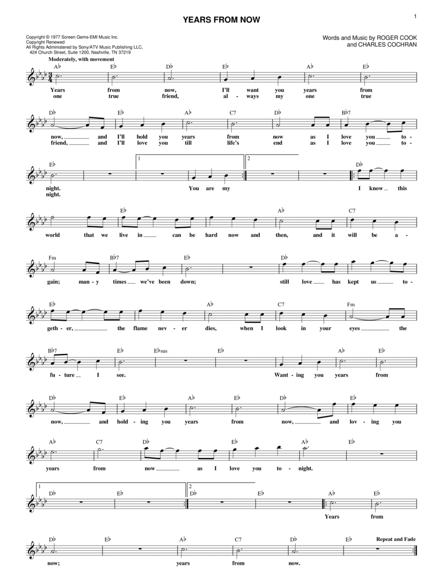 Years From Now Piano scores gallery preview page 1