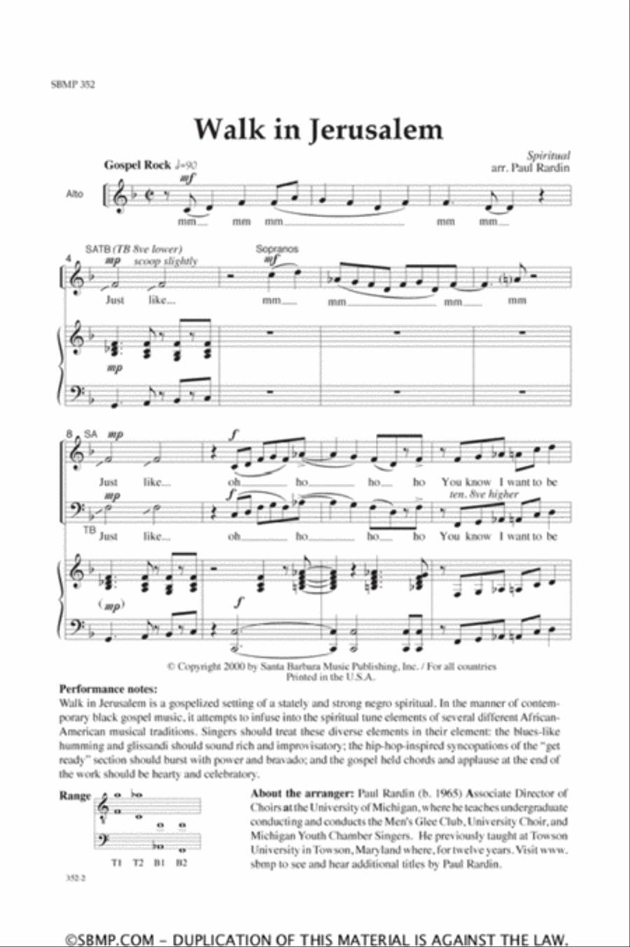 Walk in Jerusalem - SATB Octavo 4-Part scores gallery preview page 2