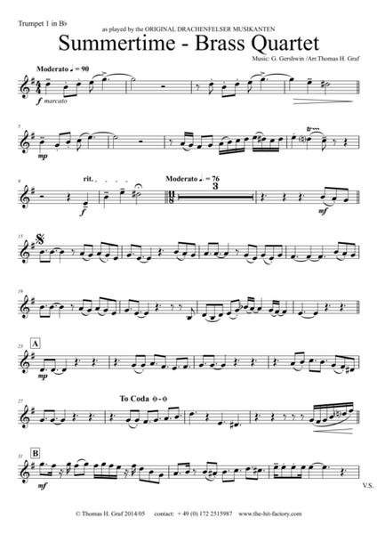 Summertime – Gershwin 11/8 - Brass Quartet