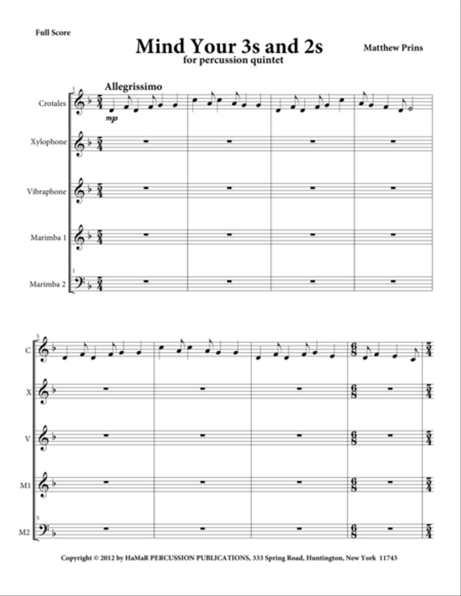 Mind your 3s and 2s Mind your 3s and 2s Marimba scores gallery preview page 1