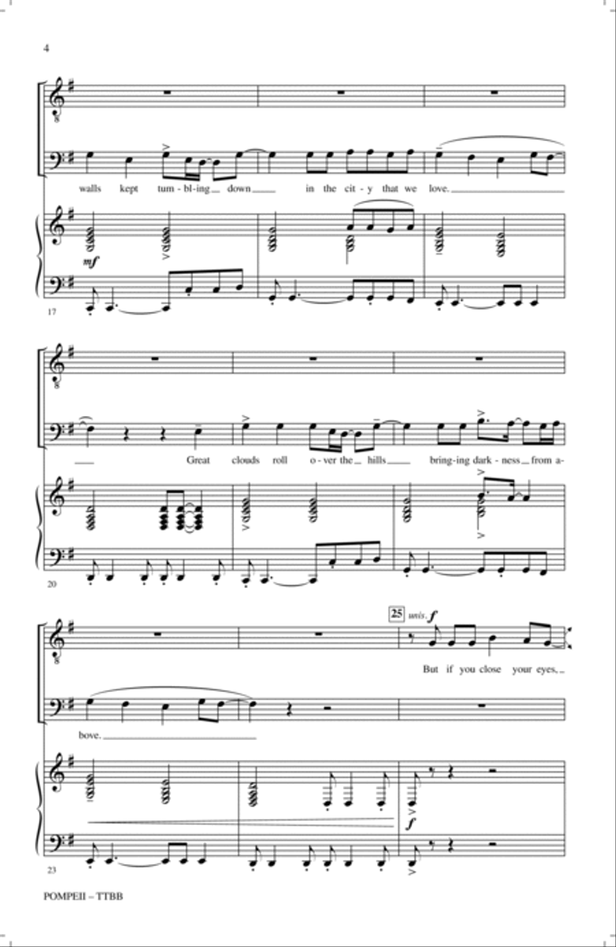 Pompeii (arr. Jacob Narverud) TTBB scores gallery preview page 3
