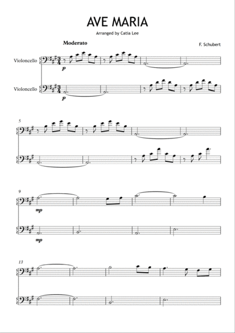 Ave Maria - Schubert for Cello duet - A major String Duet scores gallery preview page 2