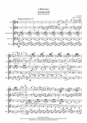 Fauré: Dolly Suite Op.56 Mvt.1 Berceuse (transposed) - wind quintet
