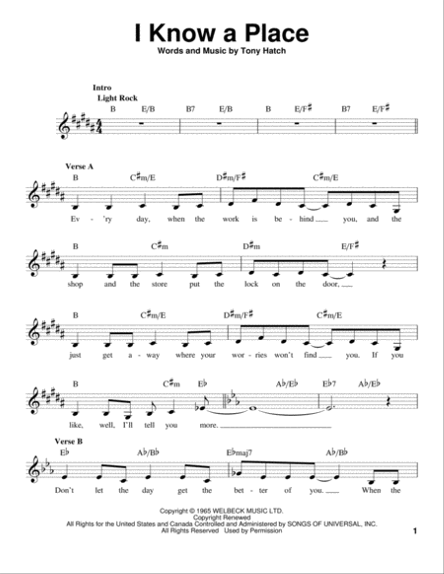 I Know A Place I Know A Place Voice scores gallery preview page 1