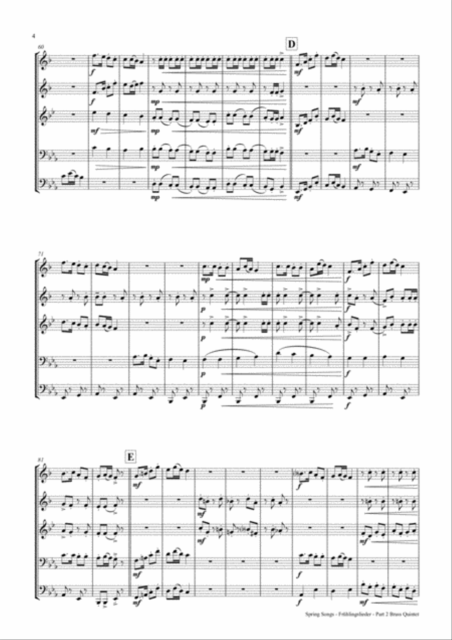 Spring Songs - Frühlingslieder - Part 2 - German Folk Songs - Brass Quintet Brass Quintet scores gallery preview page 4