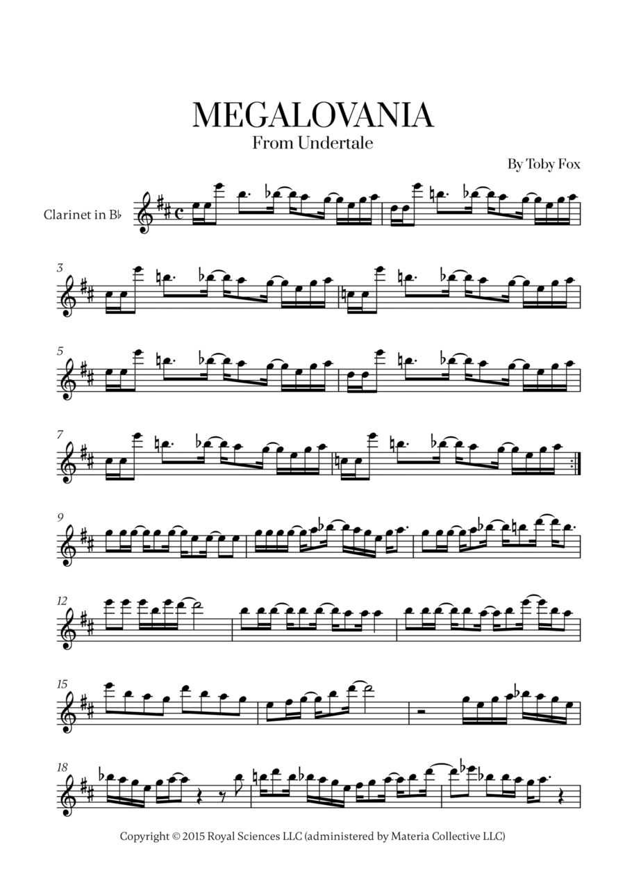 Megalovania Clarinet Solo scores gallery preview page 1