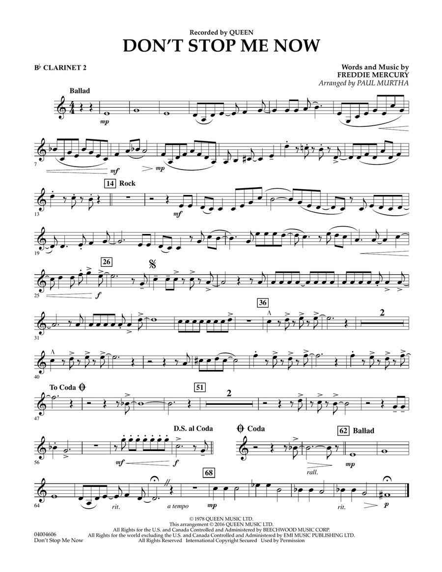 Don't Stop Me Now - Bb Clarinet 2 Concert Band scores gallery preview page 1