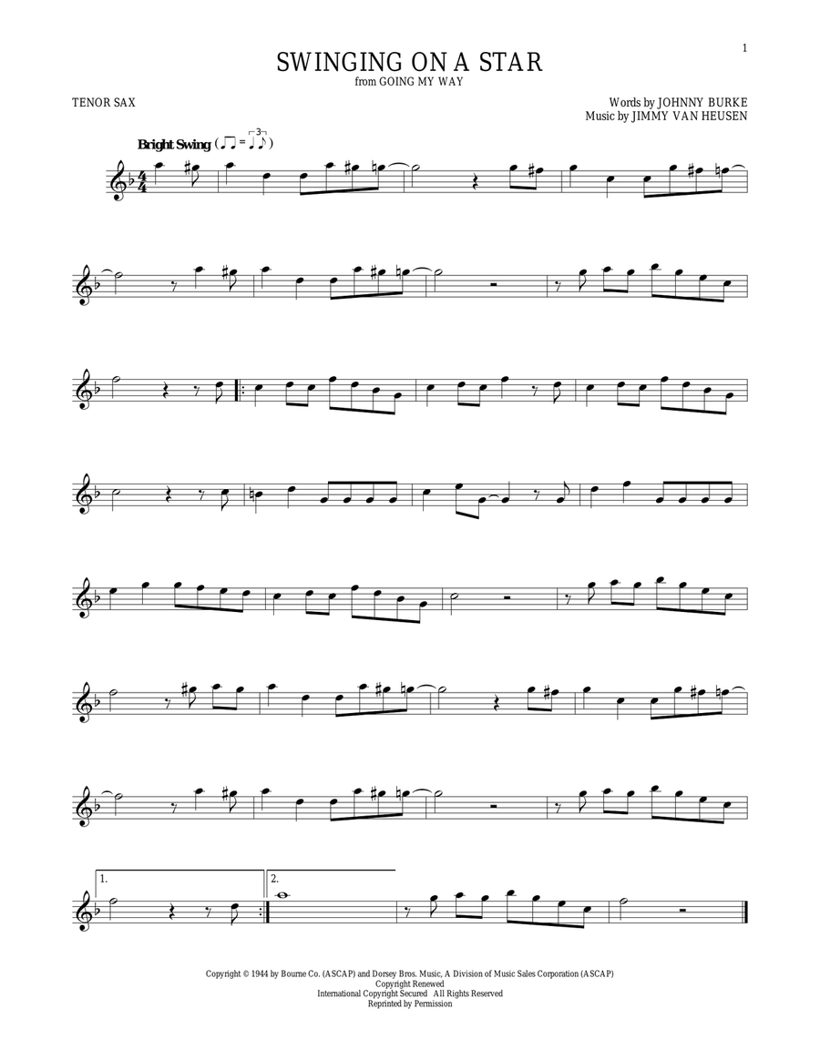 Swinging On A Star Swinging On A Star Tenor Saxophone scores gallery preview page 1