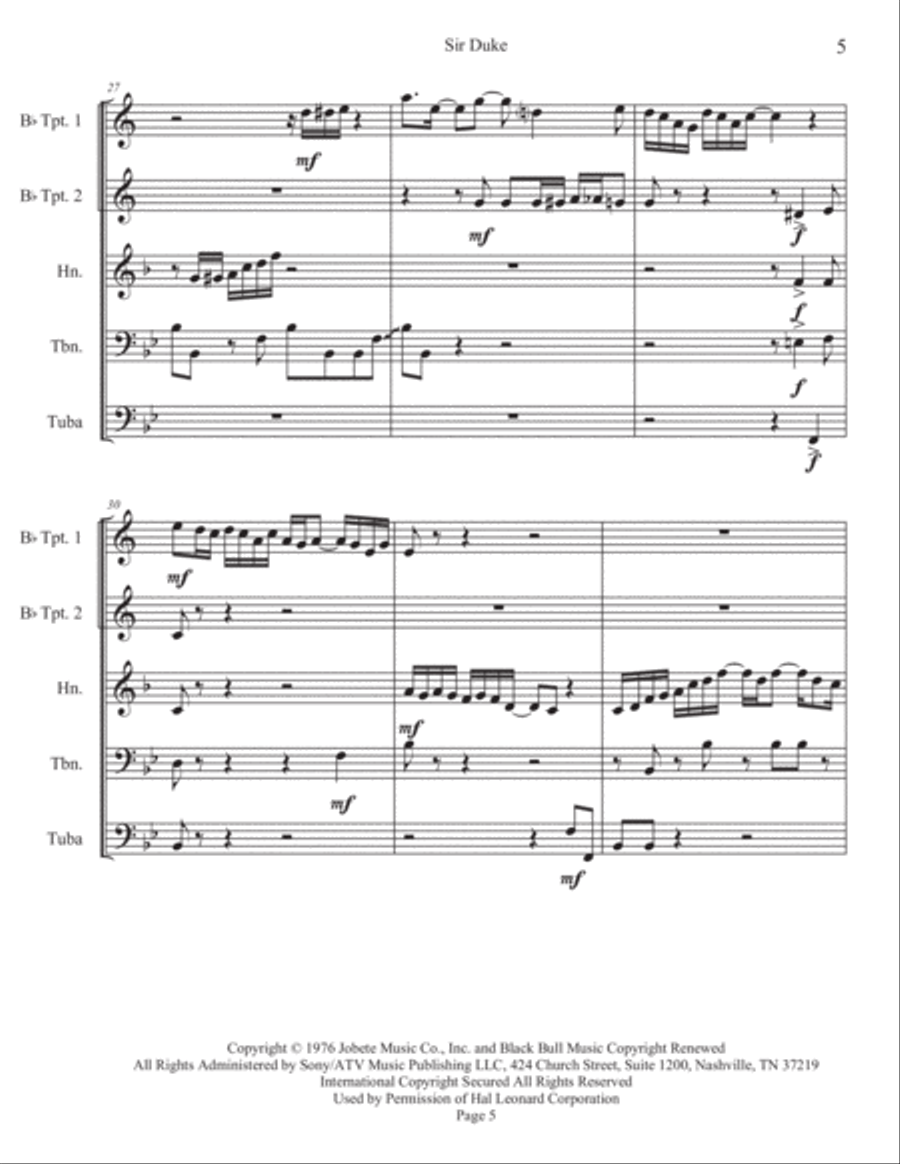 Sir Duke Sir Duke Brass Quintet scores gallery preview page 6
