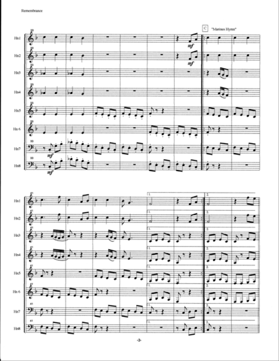 Remembrance for French Horn Octet Brass Ensemble scores gallery preview page 3