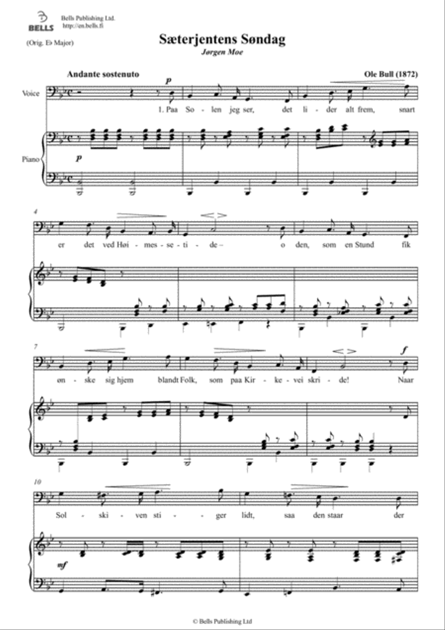 Saeterjentens Sondag (Solo song) (B-flat Major) Voice Solo scores gallery preview page 1