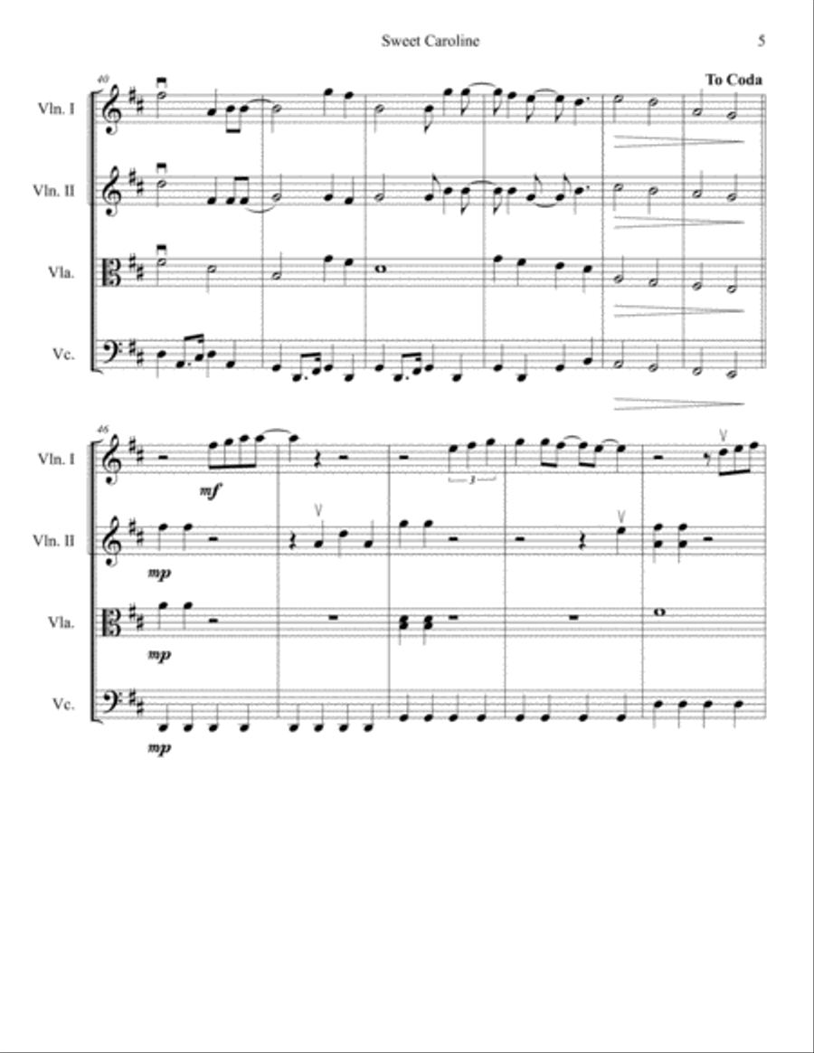 Sweet Caroline String Orchestra scores gallery preview page 6