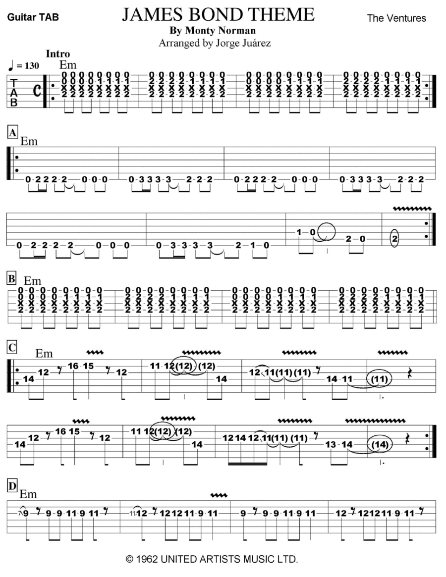 James Bond Theme Guitar Tablature scores gallery preview page 1