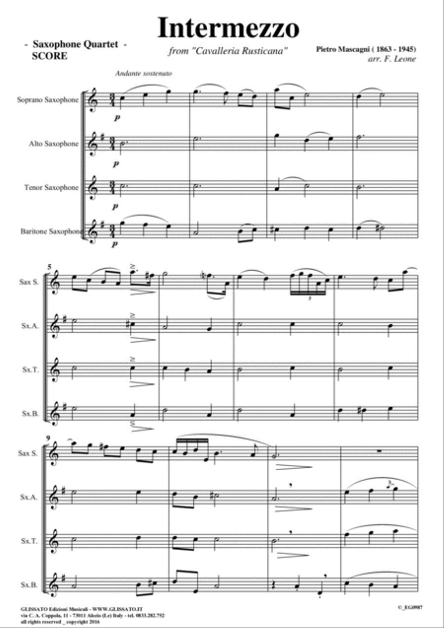 Saxophone Quartet sheet music: Intermezzo (score & parts) image number null