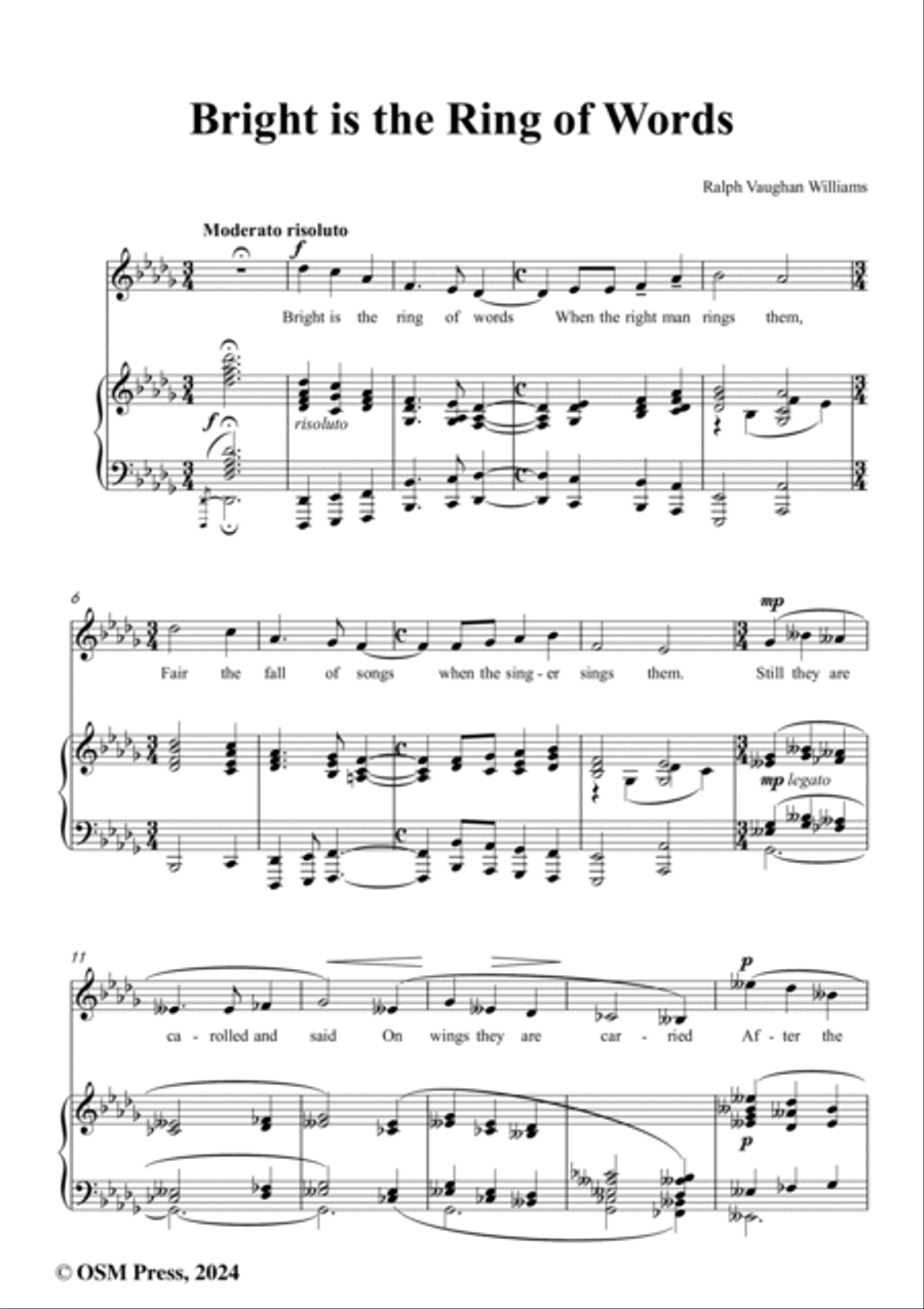 Vaughan Williams-Bright is the Ring of Words,in D flat Major Voice scores gallery preview page 2