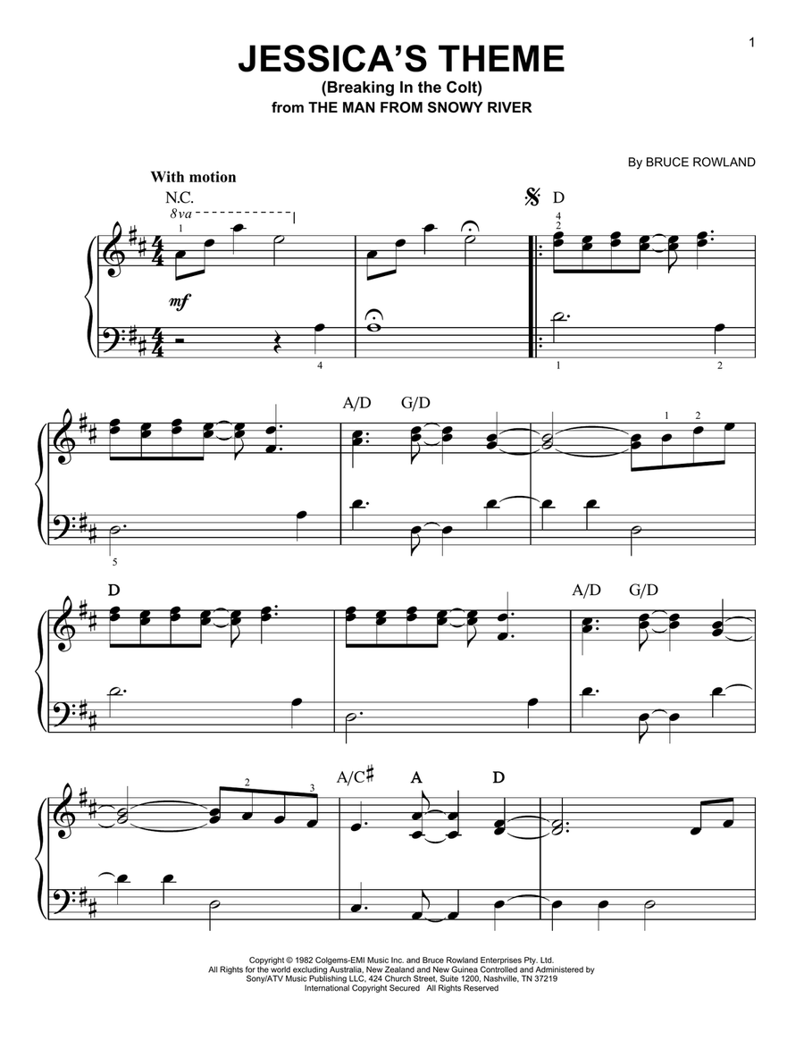 Jessica's Theme (Breaking In The Colt) (from The Man From Snowy River) Easy Piano scores gallery preview page 1