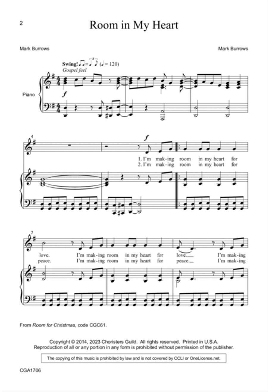 Room in My Heart - Unison/two-part Unison Choir scores gallery preview page 2