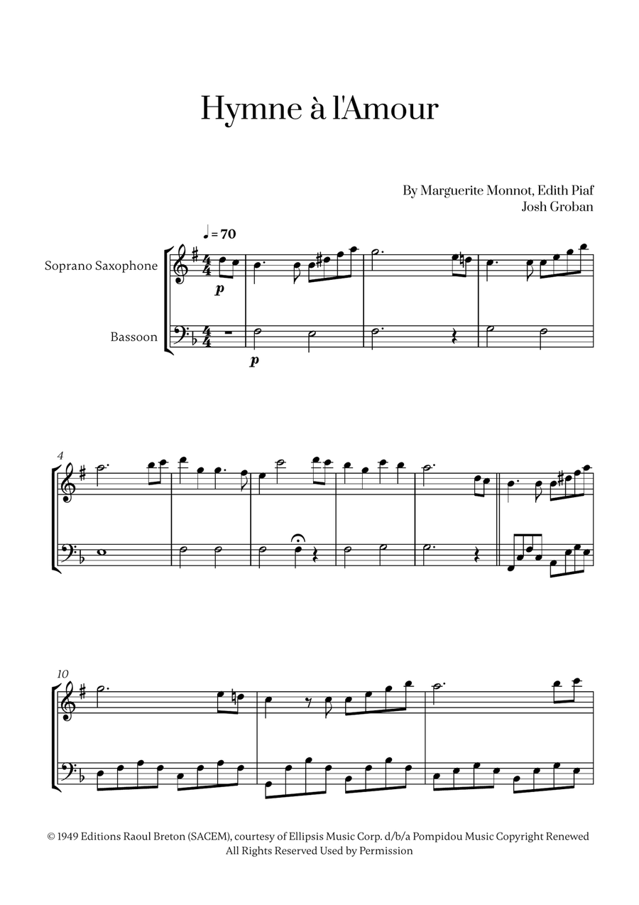 Hymne A L'amour Woodwind Duet scores gallery preview page 1