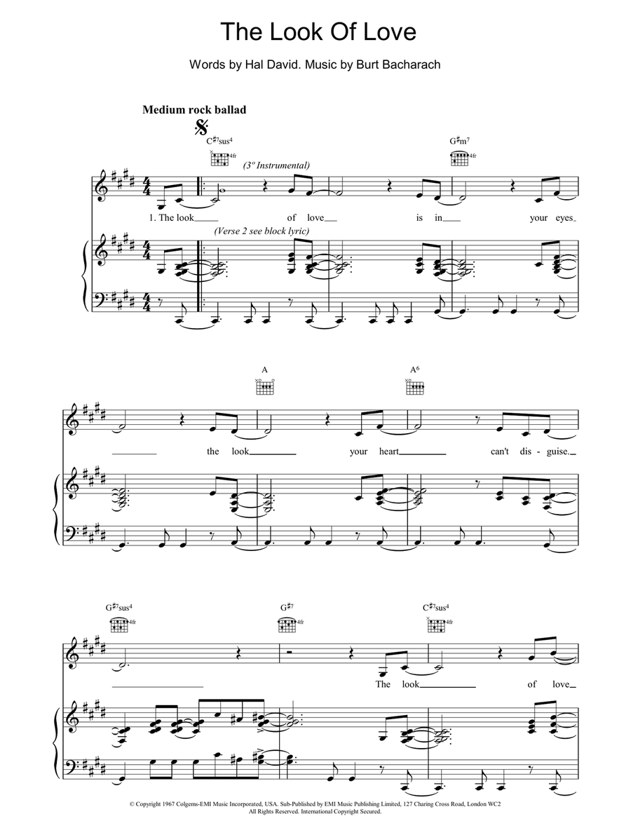 The Look Of Love Piano, Vocal, Guitar scores gallery preview page 1