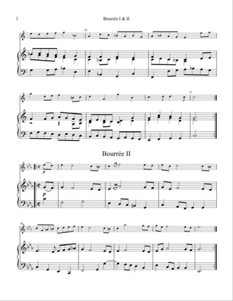 Bourree 1 & 2 from Suite No 1, BWV 1066 for violin and piano Violin Solo scores gallery preview page 2