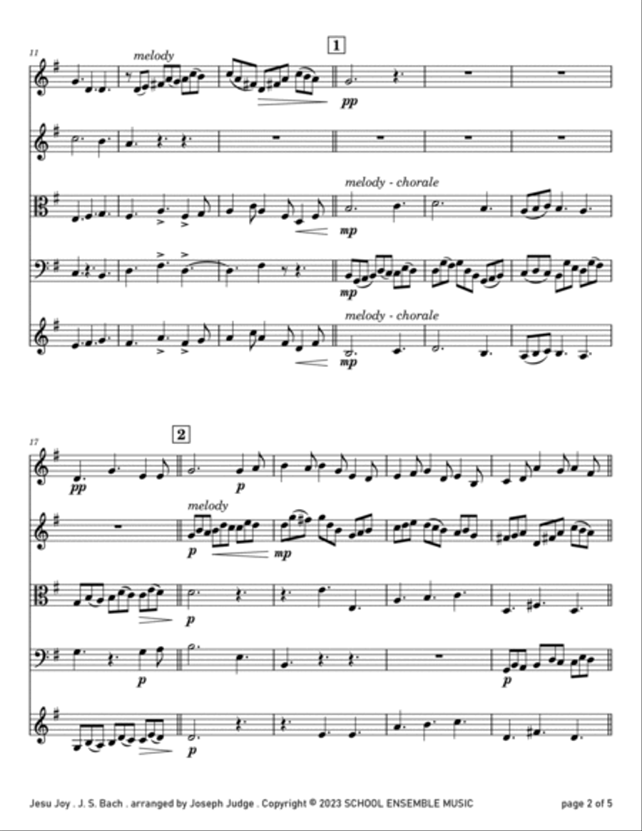 Jesu Joy by Bach for String Quartet in Schools String Quartet scores gallery preview page 2
