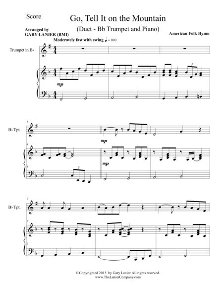 GO, TELL IT ON THE MOUNTAIN (Duet – Bb Trumpet and Piano/Score and Parts) image number null