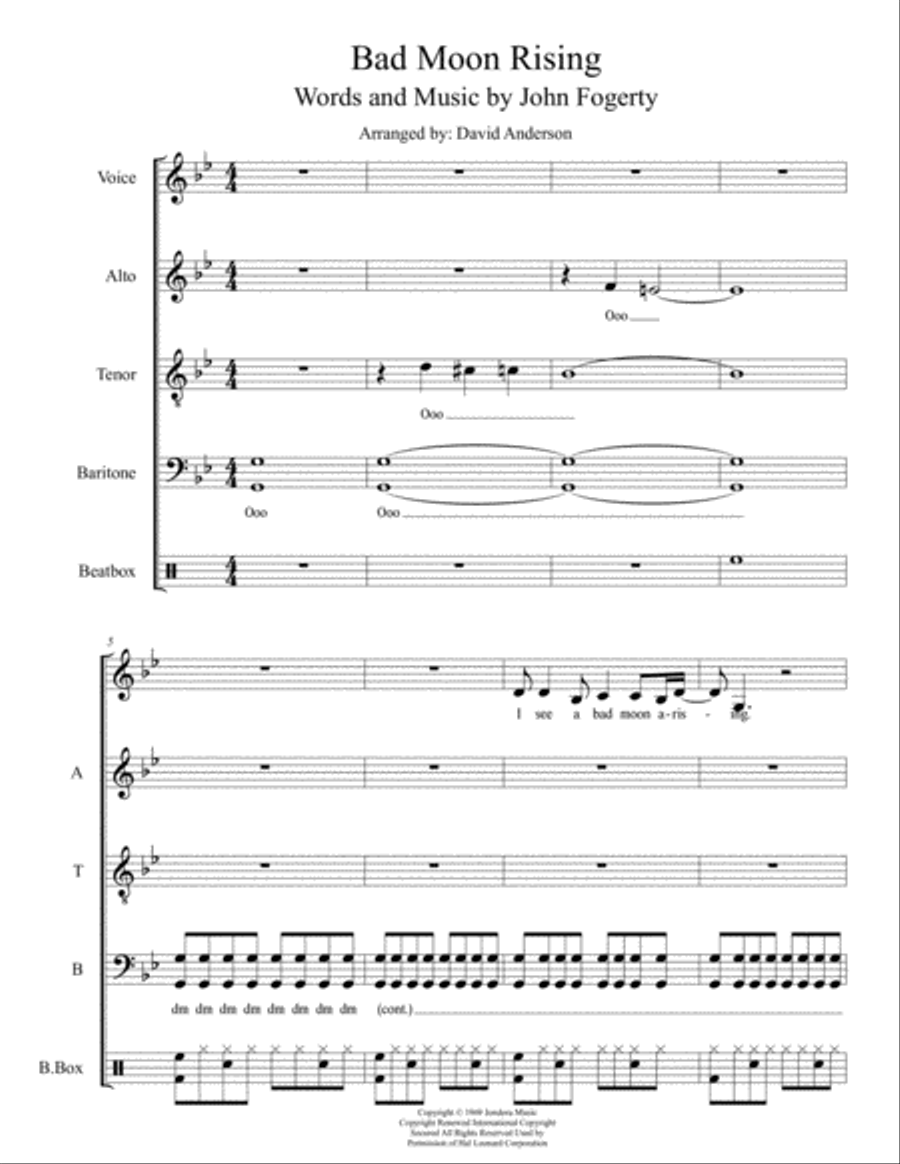 Bad Moon Rising Bad Moon Rising A Cappella scores gallery preview page 1
