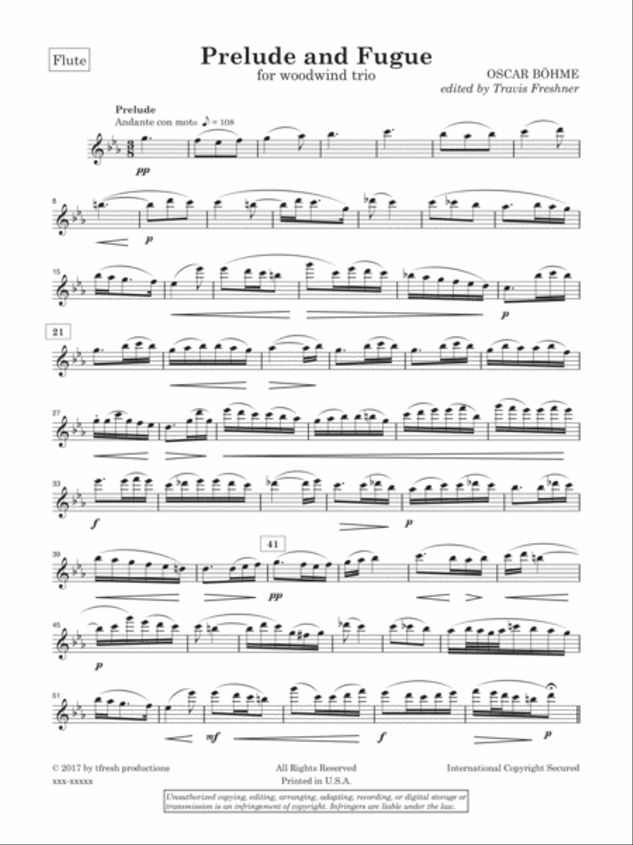 Prelude and Fugue for woodwind trio (flute, oboe, Bb clarinet) Woodwind Trio scores gallery preview page 1