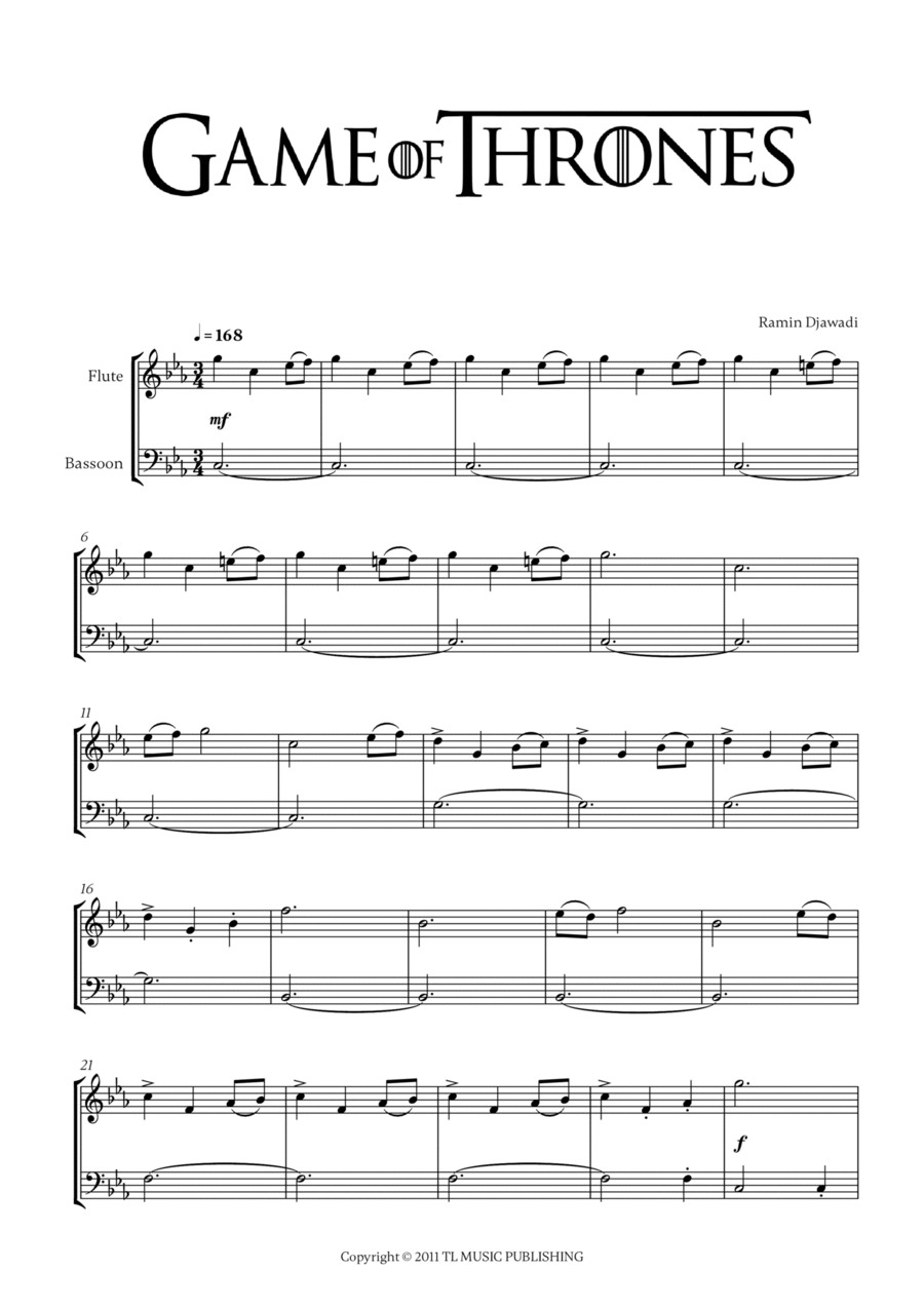 Game Of Thrones Woodwind Duet scores gallery preview page 1