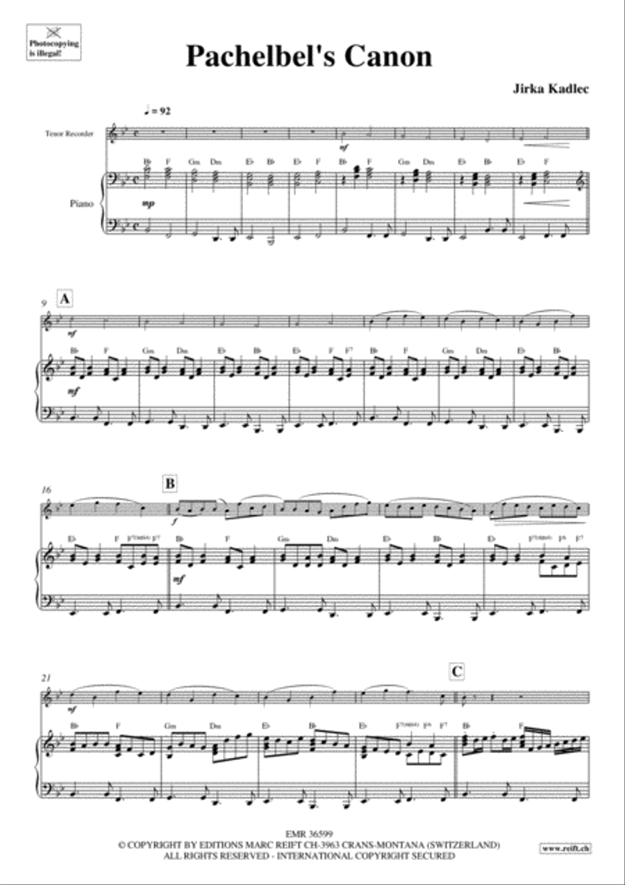 Pachelbel's Canon Tenor Recorder scores gallery preview page 3