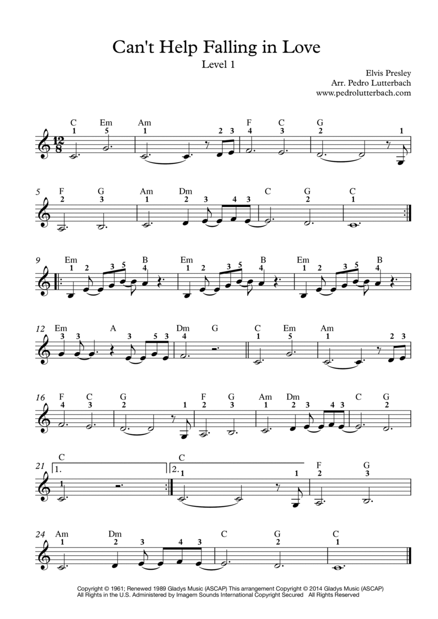 Can't Help Falling In Love Easy Piano scores gallery preview page 1