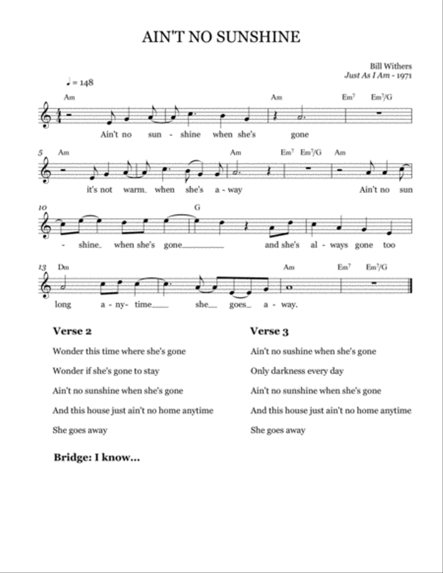 Ain't No Sunshine Voice scores gallery preview page 1