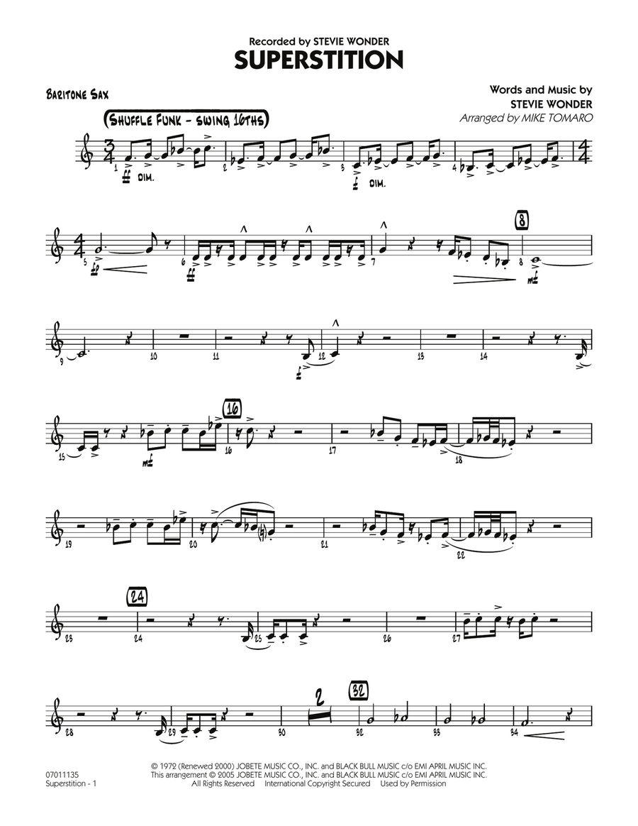 Superstition - Baritone Sax Jazz Ensemble scores gallery preview page 1