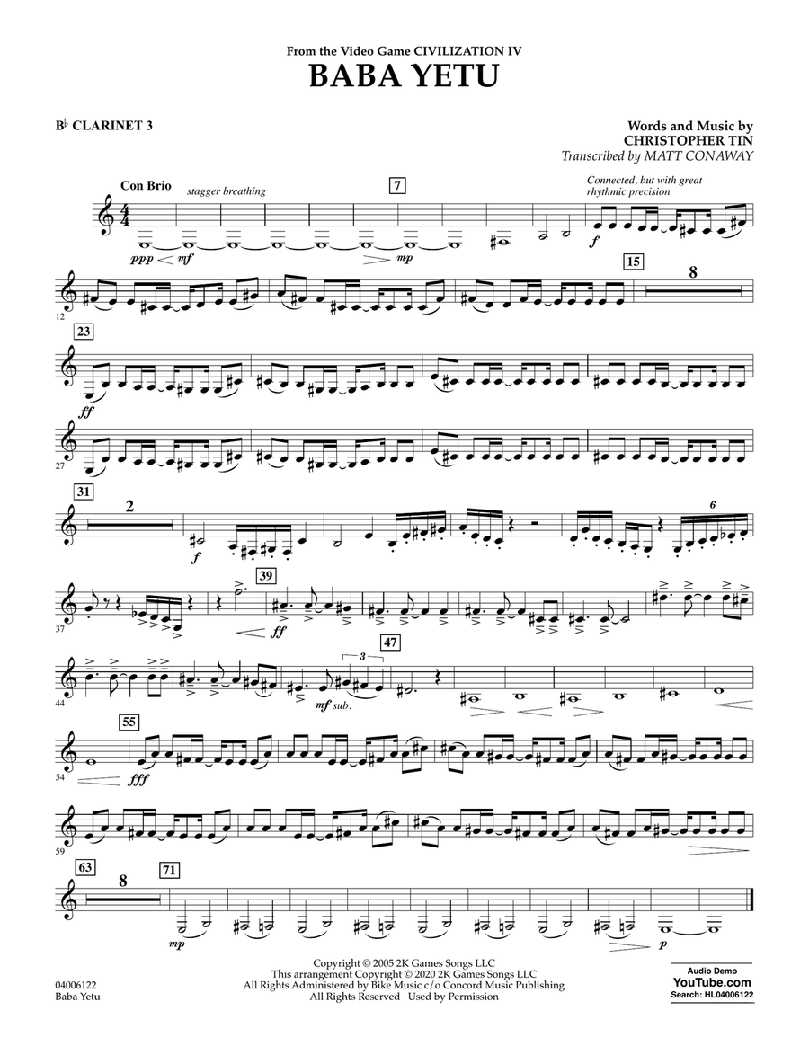 Baba Yetu (from Civilization IV) (trans. Matt Conaway) - Bb Clarinet 3