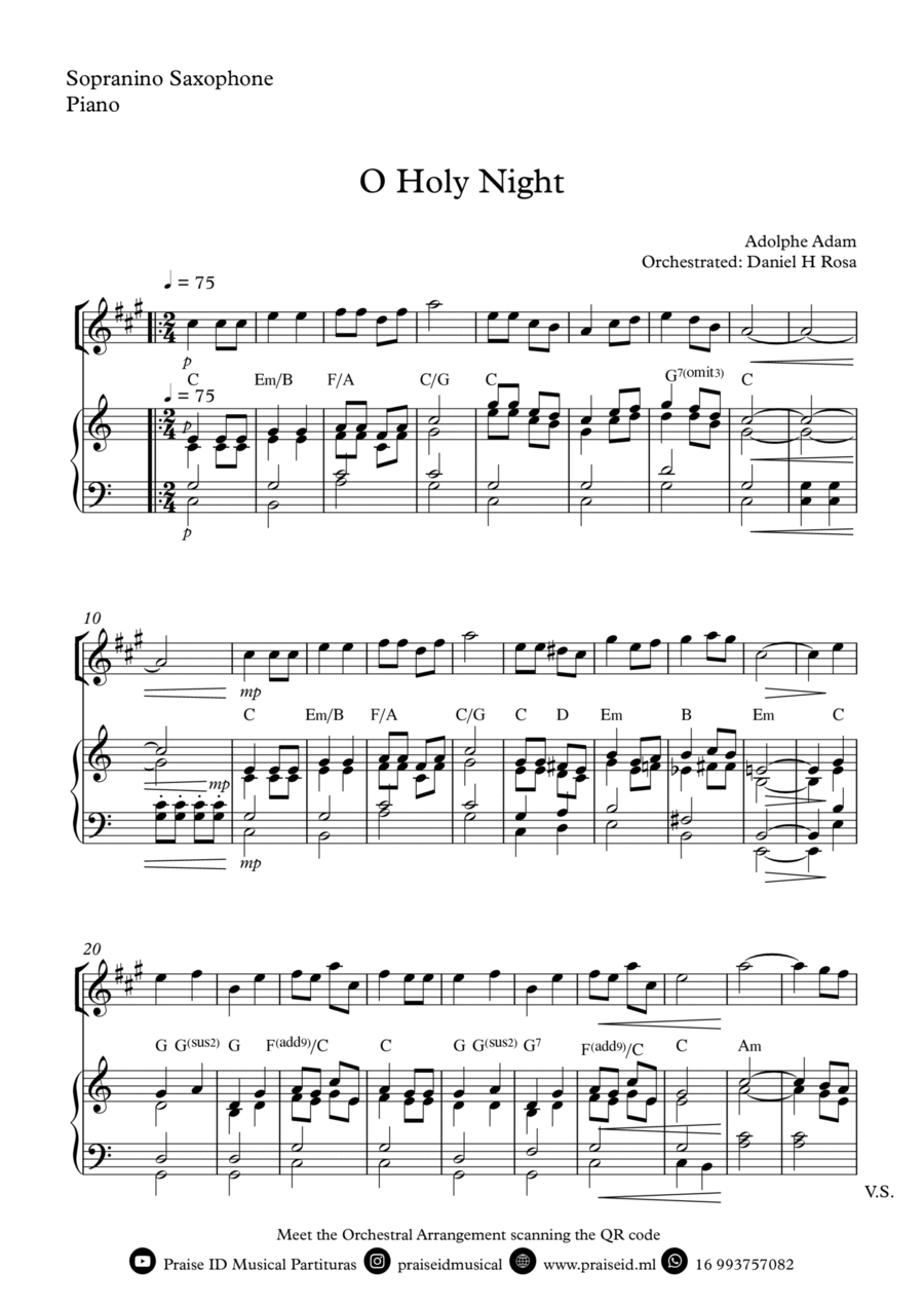 O Holy NIght - Christmas Carol - Sopranino Saxophone and Piano Soprano Saxophone scores gallery preview page 1
