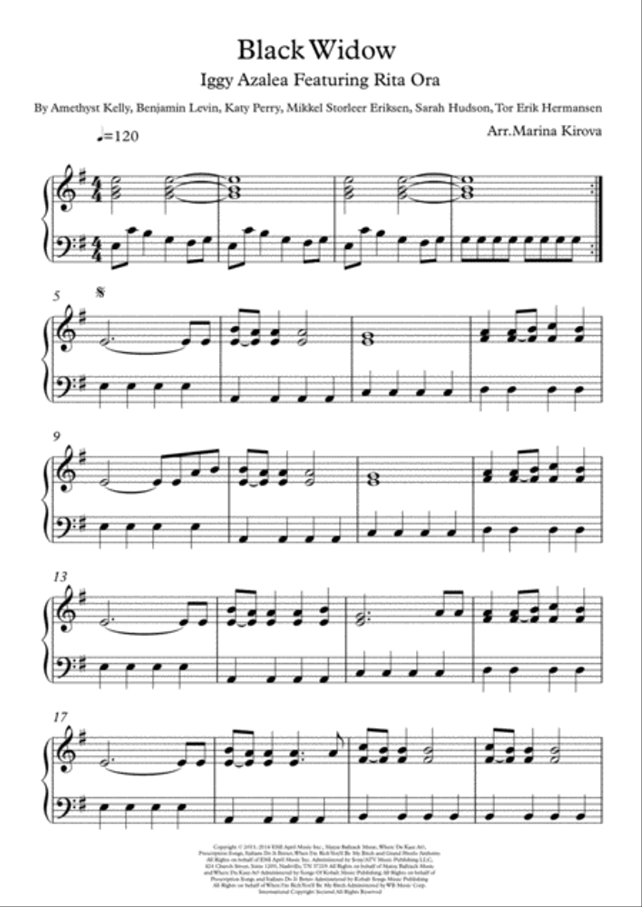 Black Widow Black Widow Piano Solo scores gallery preview page 1