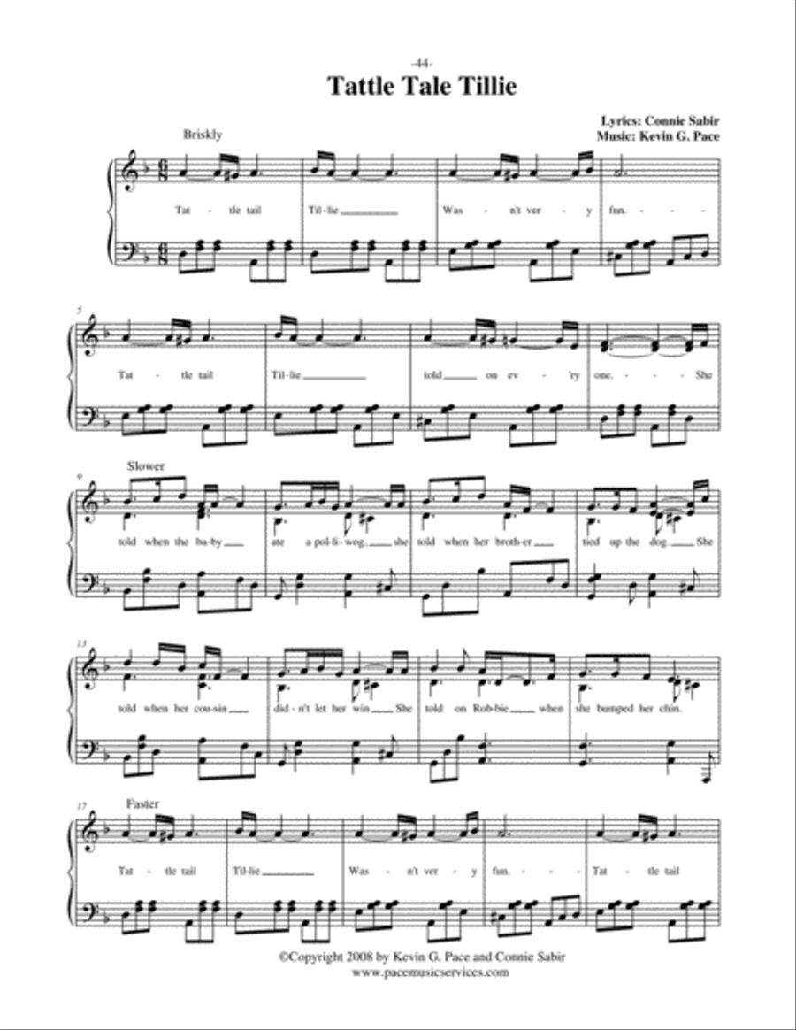 Tattle Tale Tillie - vocal solo with piano accompaniment or piano solo Unison Choir scores gallery preview page 1