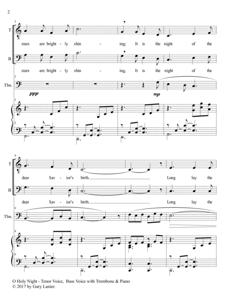 O HOLY NIGHT (Men's Choir - TB with Trombone & Piano/Score & Parts included) image number null