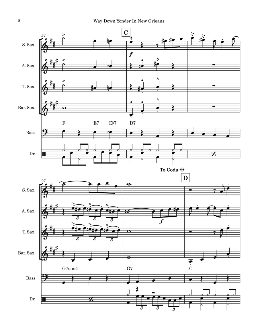 Way Down Yonder In New Orleans (Saxophone Quartet) Saxophone Quartet scores gallery preview page 6