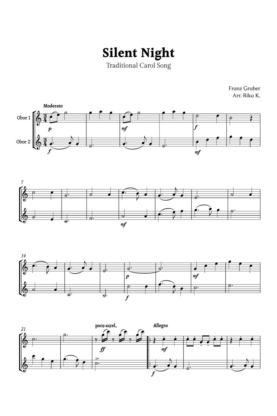 Silent Night for Oboe Duet Woodwind Duet scores gallery preview page 1