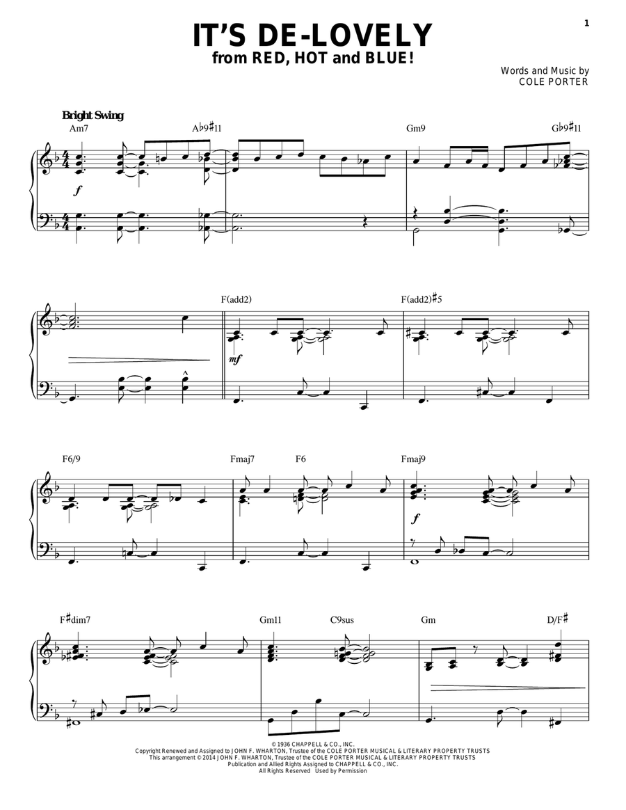 It's De-Lovely [Jazz version] (arr. Brent Edstrom) Piano Solo scores gallery preview page 1