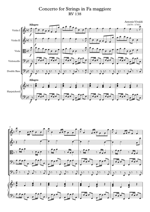 Book cover for Concerto for Strings in Fa maggiore RV 138