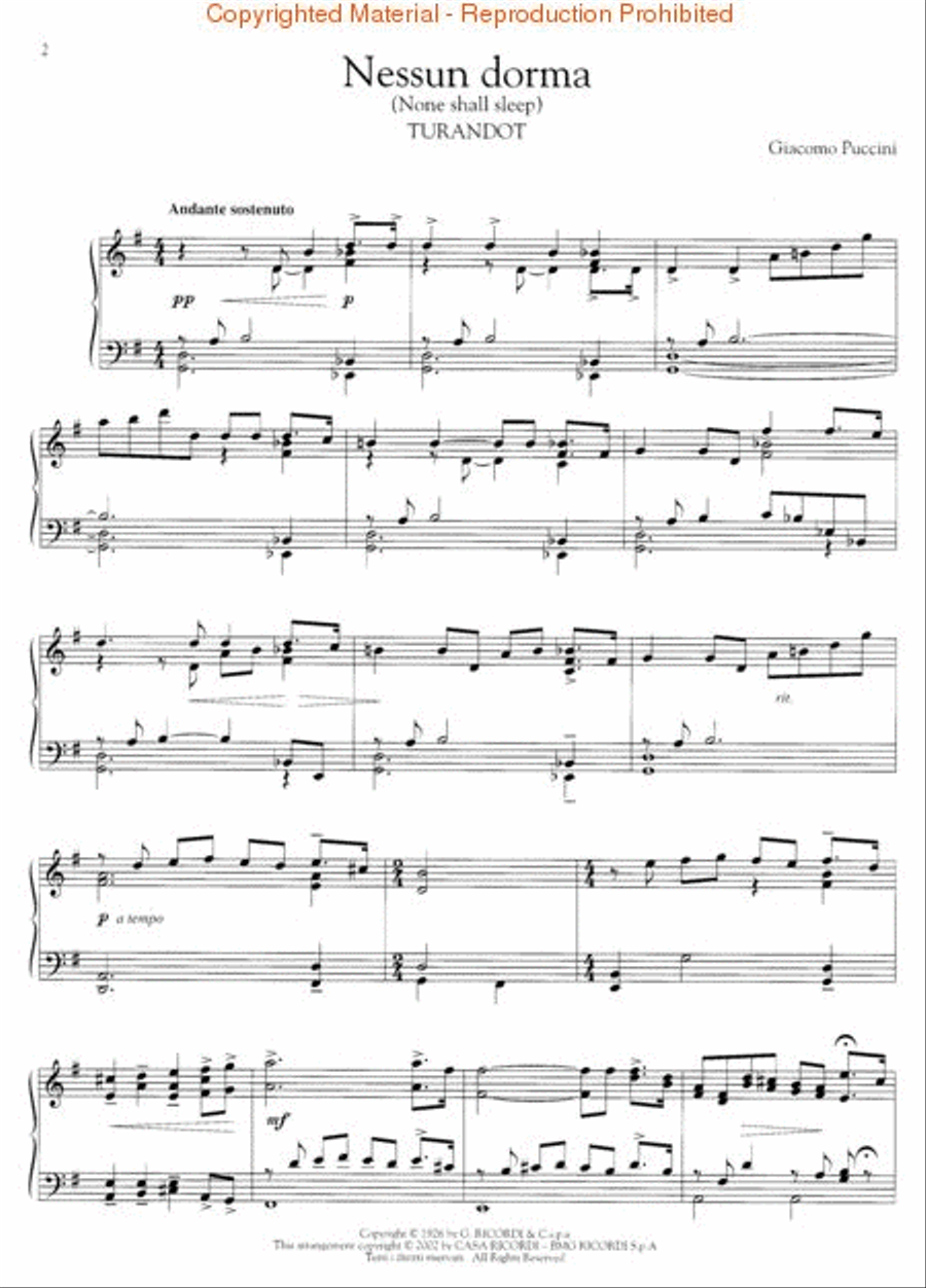 Nessun Dorma (from the opera Turandot) Piano Solo scores gallery preview page 2