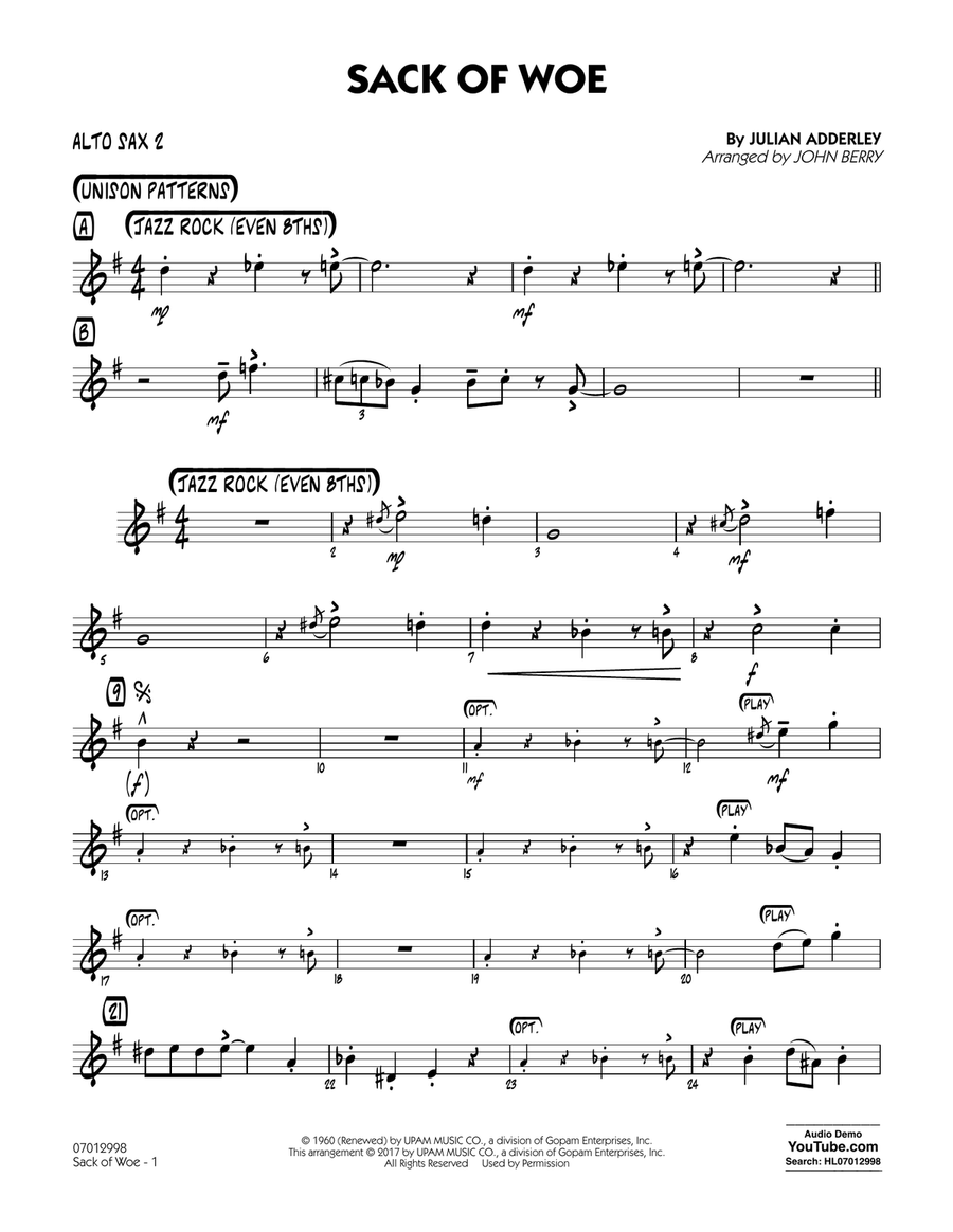 Sack of Woe - Alto Sax 2 Jazz Ensemble scores gallery preview page 1