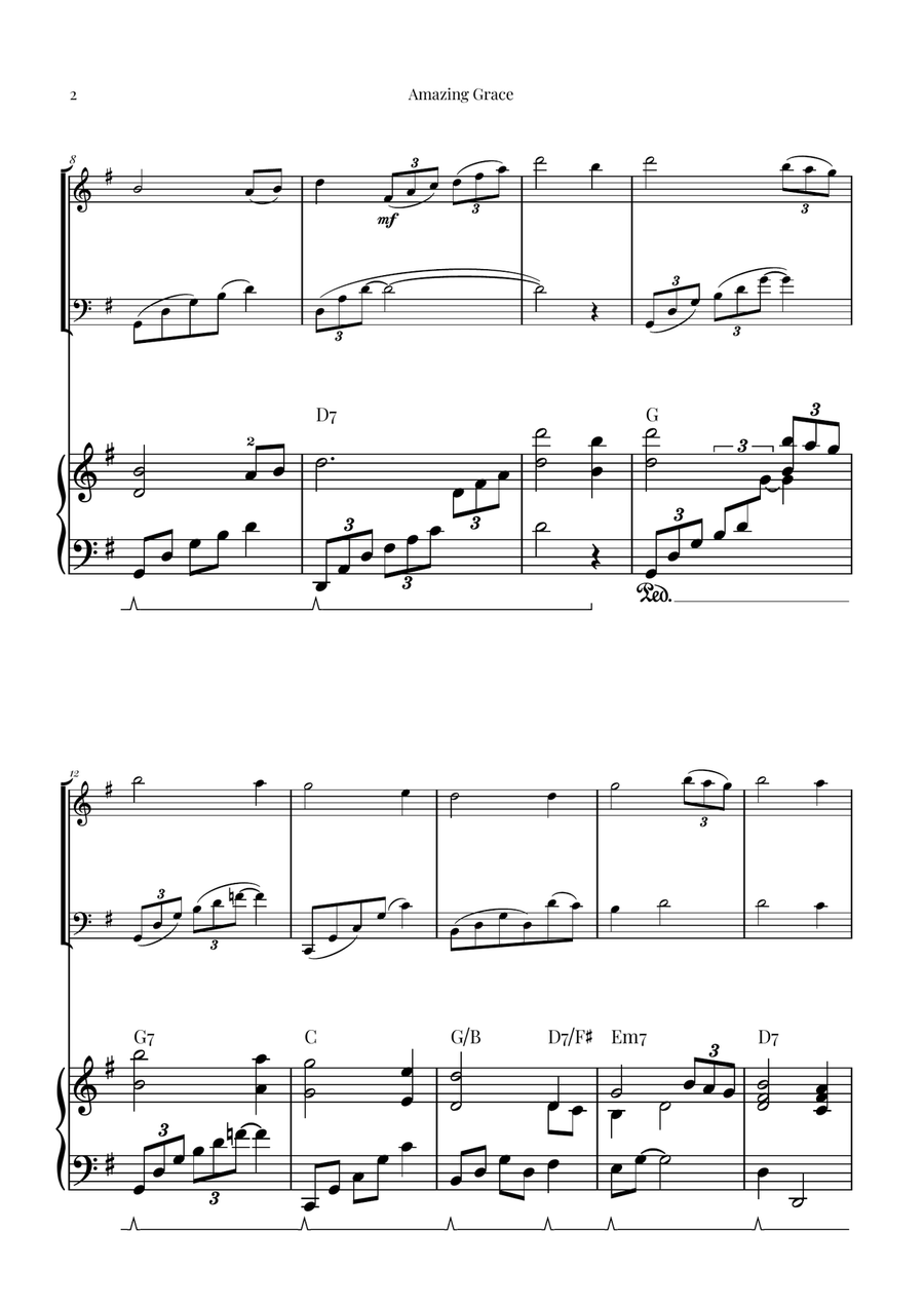Amazing Grace: Beautiful Duet Piano Trio scores gallery preview page 2