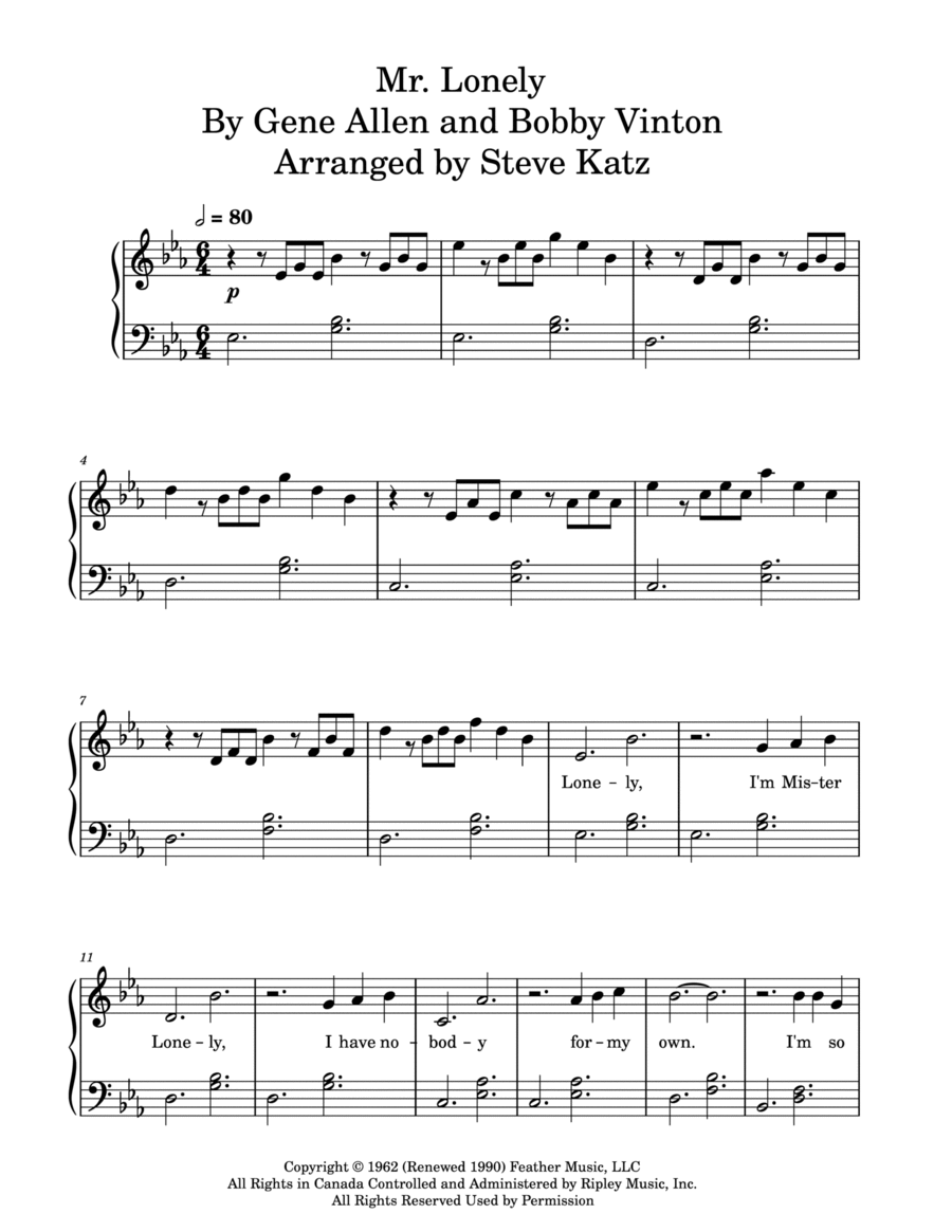 Mr. Lonely Mr. Lonely Easy Piano scores gallery preview page 1