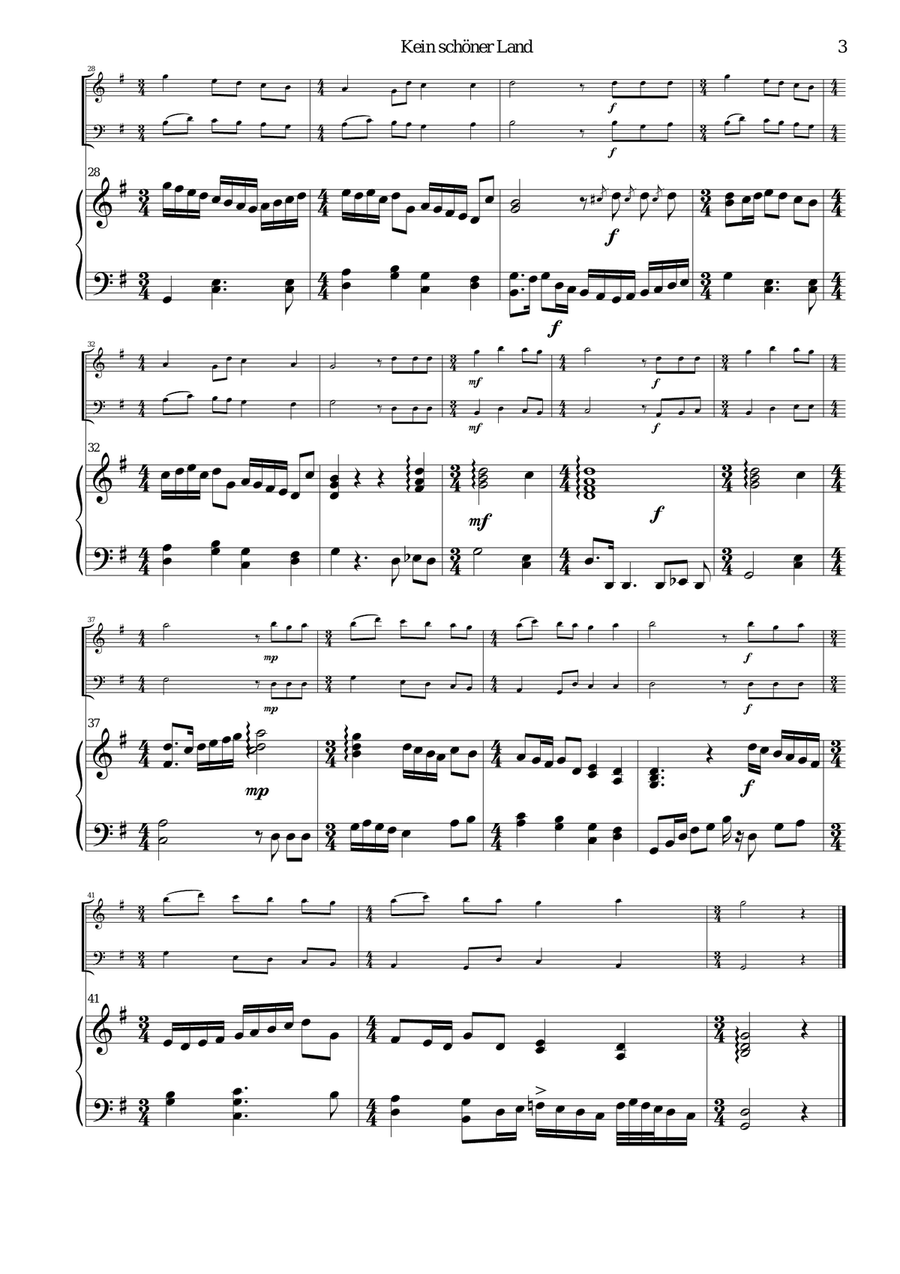 Kein schöner Land for flute, cello and piano Small Ensemble scores gallery preview page 3